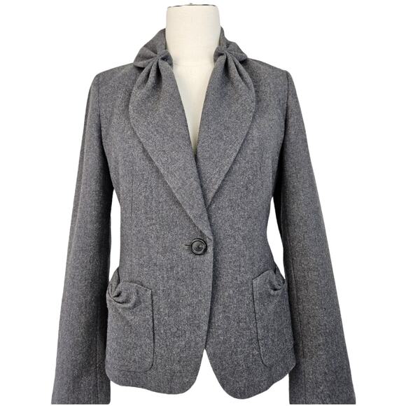 Talbots Kate Fit Wool Blazer Jacket grey pleated ruffel accents 4 - Picture 5 of 15